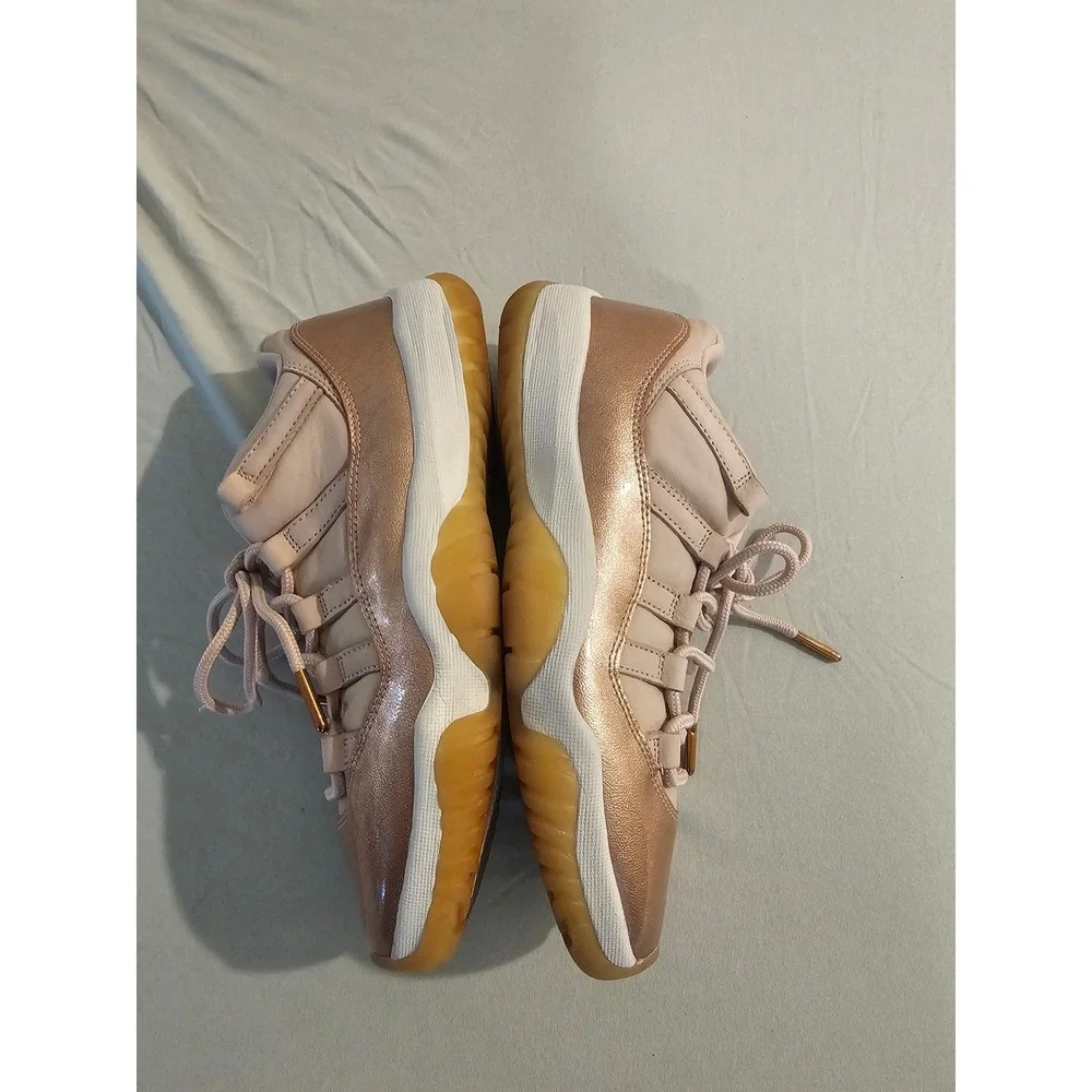 Jordan 8 Women Rose Gold Metallic Leather Retro 11 Low Sneakers AH7860-105